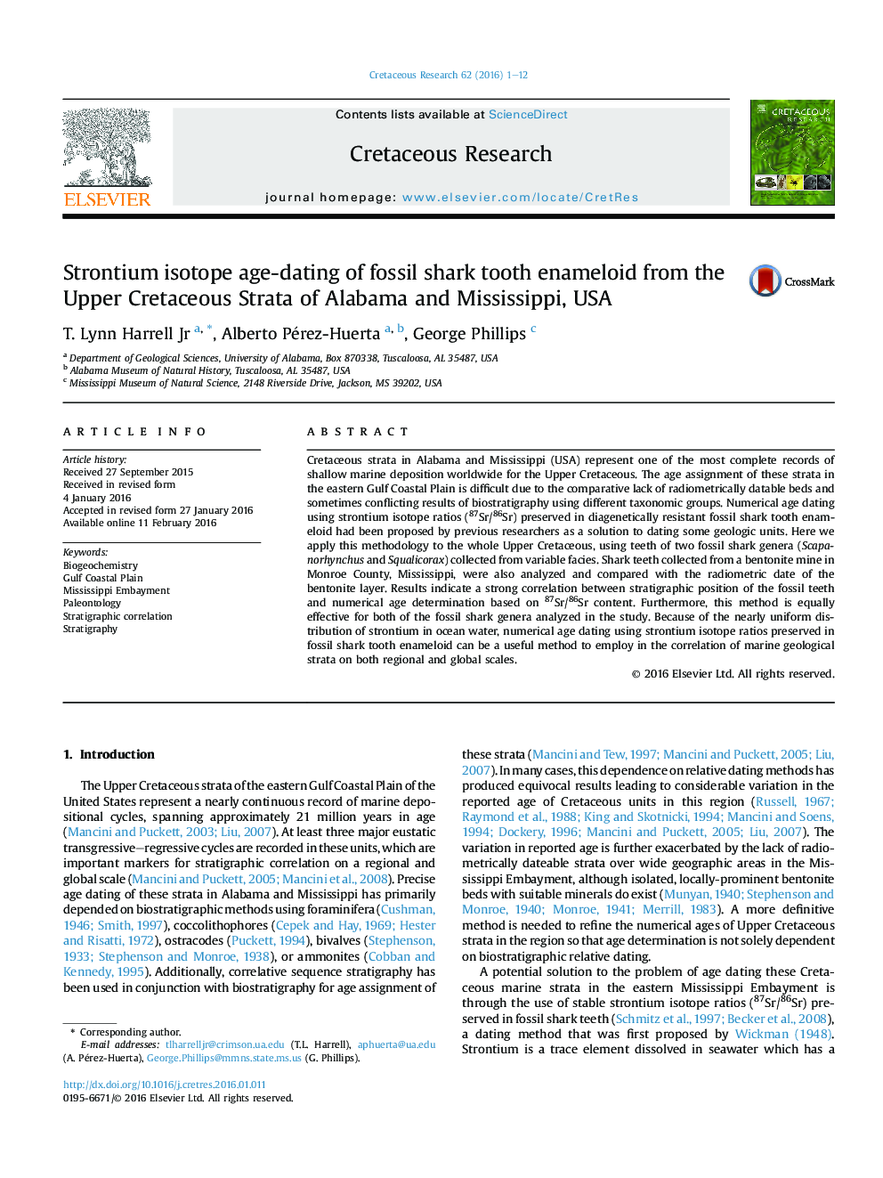 Strontium isotope age-dating of fossil shark tooth enameloid from the Upper Cretaceous Strata of Alabama and Mississippi, USA