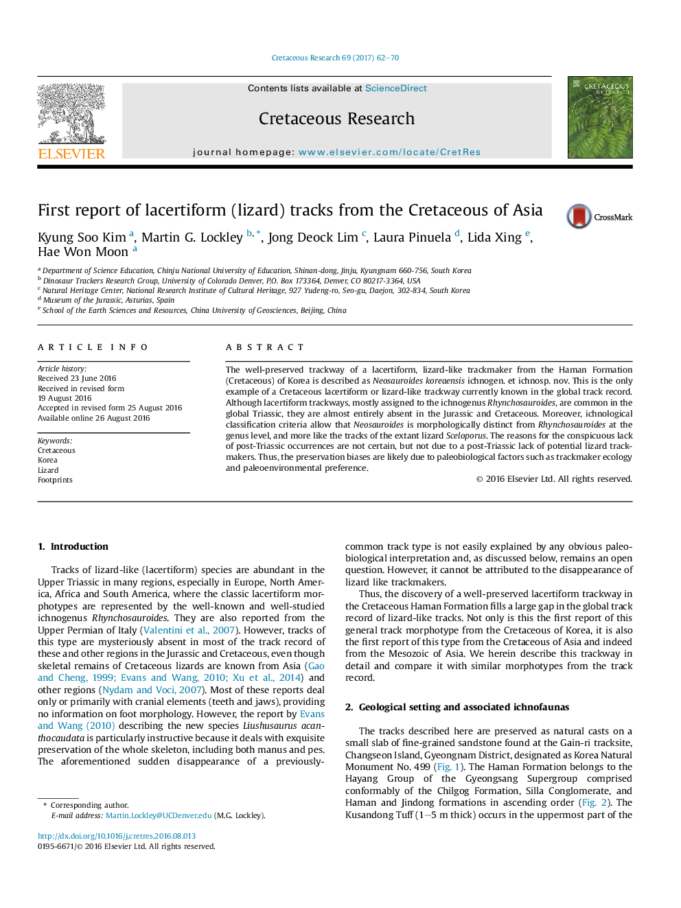 First report of lacertiform (lizard) tracks from the Cretaceous of Asia