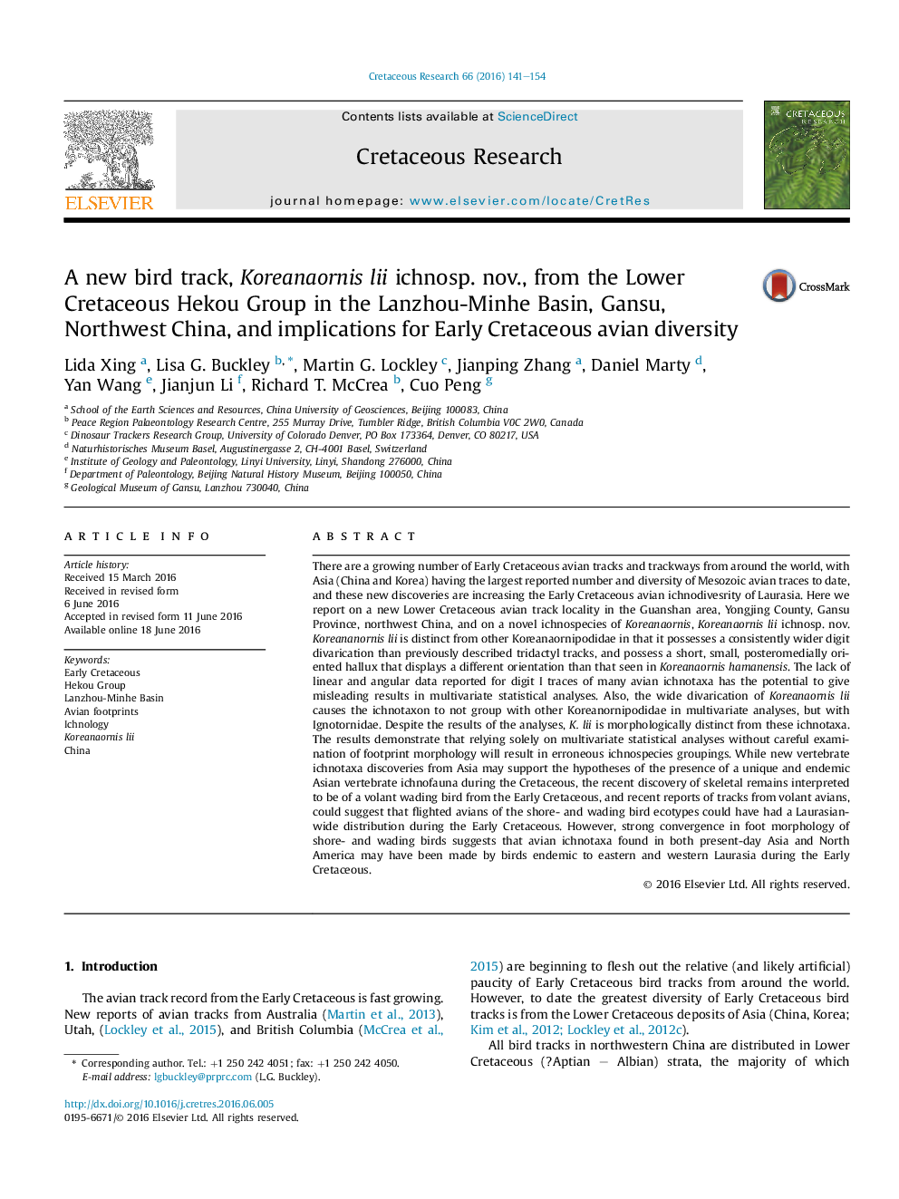 A new bird track, Koreanaornis lii ichnosp. nov., from the Lower Cretaceous Hekou Group in the Lanzhou-Minhe Basin, Gansu, Northwest China, and implications for Early Cretaceous avian diversity