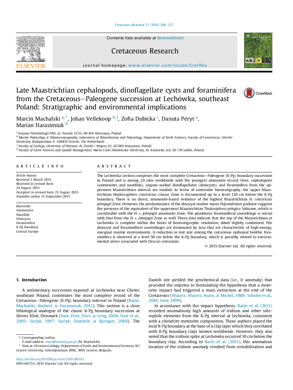 Late Maastrichtian cephalopods, dinoflagellate cysts and foraminifera from the Cretaceous–Paleogene succession at Lechówka, southeast Poland: Stratigraphic and environmental implications