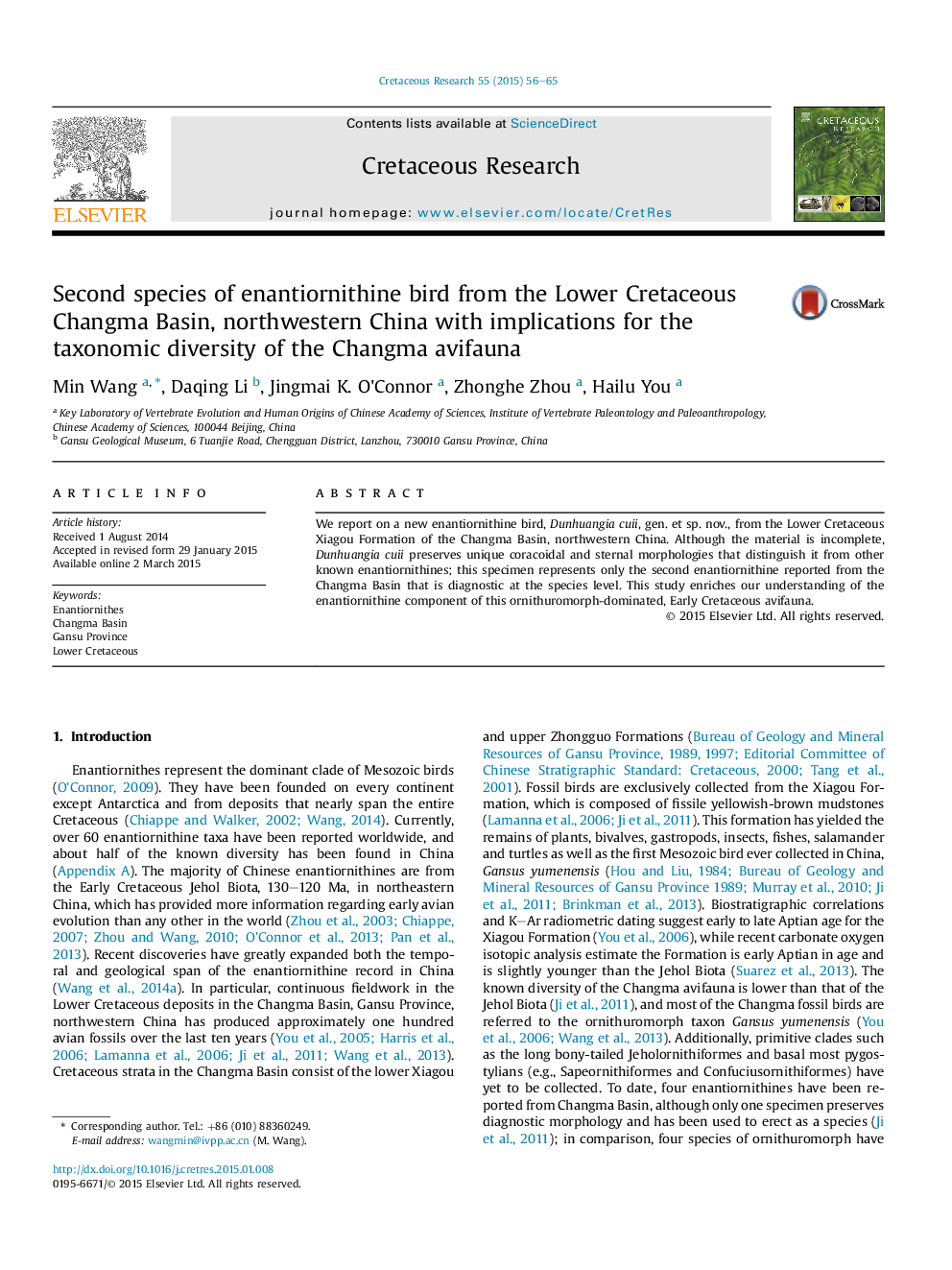 Second species of enantiornithine bird from the Lower Cretaceous Changma Basin, northwestern China with implications for the taxonomic diversity of the Changma avifauna