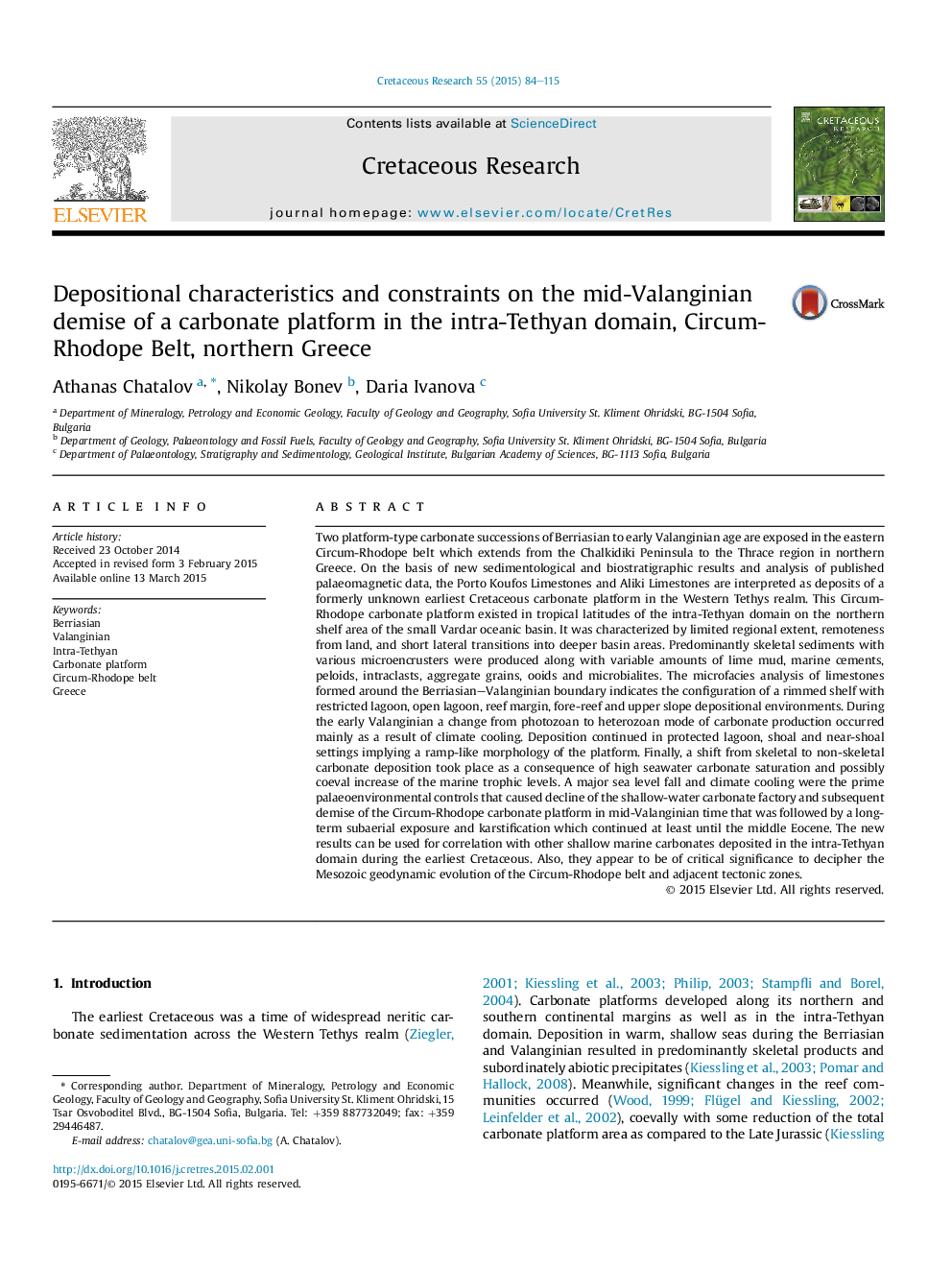 Depositional characteristics and constraints on the mid-Valanginian demise of a carbonate platform in the intra-Tethyan domain, Circum-Rhodope Belt, northern Greece