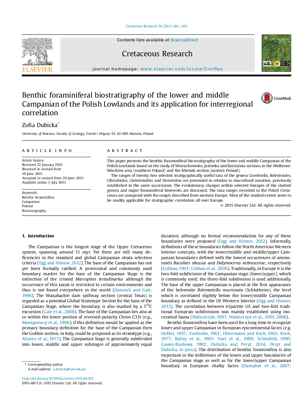 Benthic foraminiferal biostratigraphy of the lower and middle Campanian of the Polish Lowlands and its application for interregional correlation