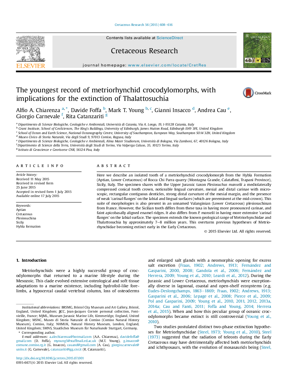 The youngest record of metriorhynchid crocodylomorphs, with implications for the extinction of Thalattosuchia