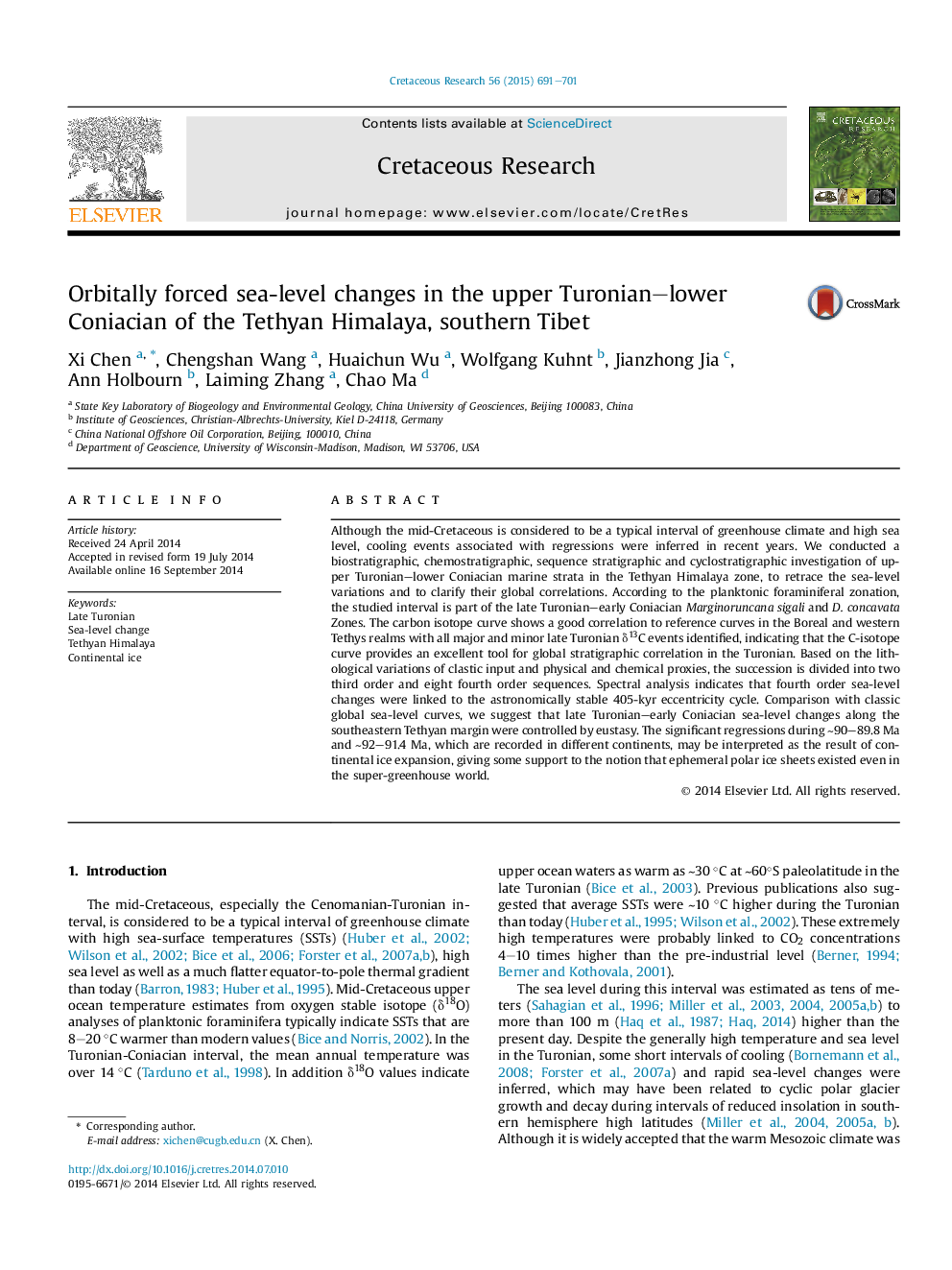 Orbitally forced sea-level changes in the upper Turonian-lower Coniacian of the Tethyan Himalaya, southern Tibet