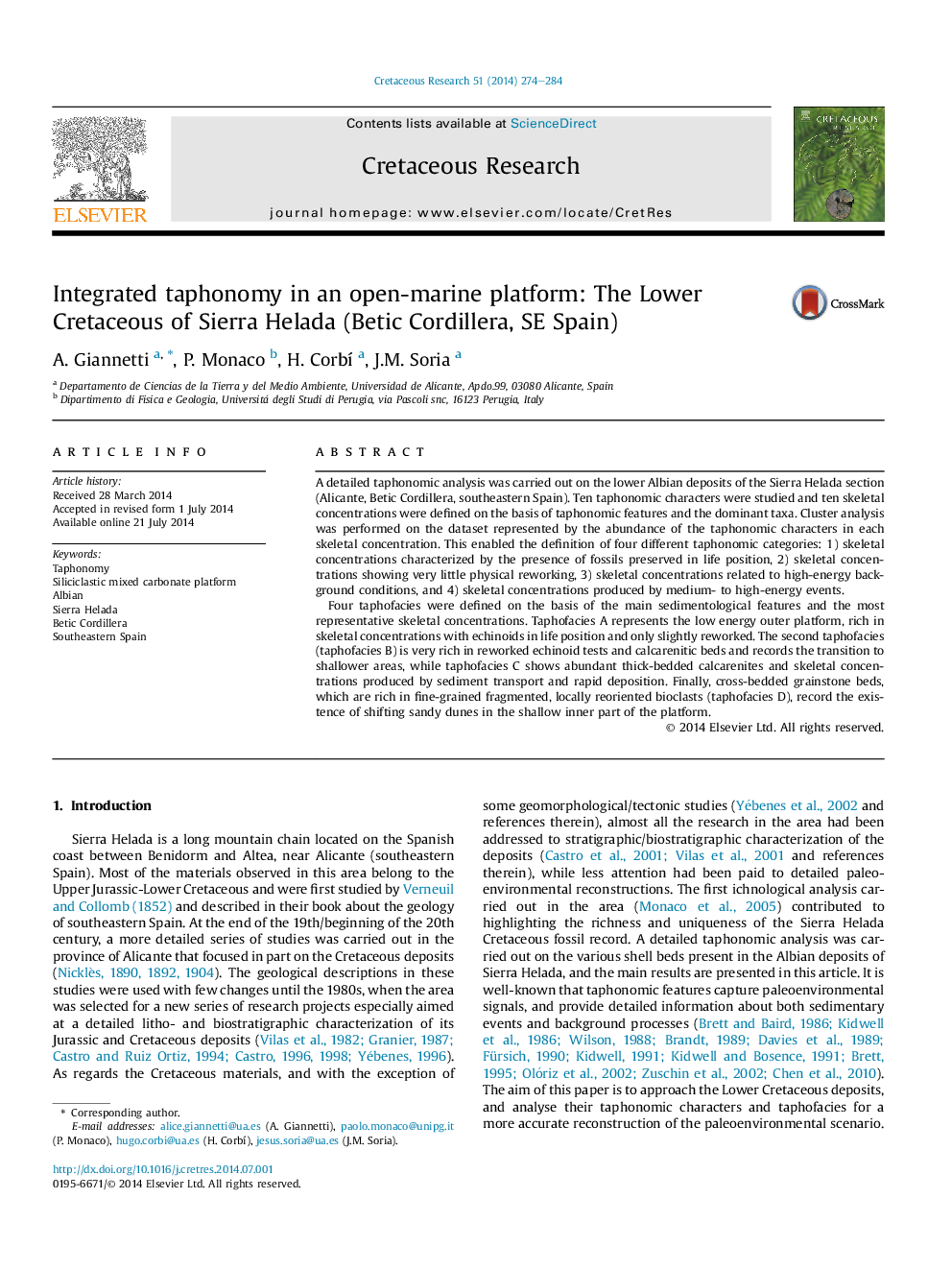 Integrated taphonomy in an open-marine platform: The Lower Cretaceous of Sierra Helada (Betic Cordillera, SE Spain)