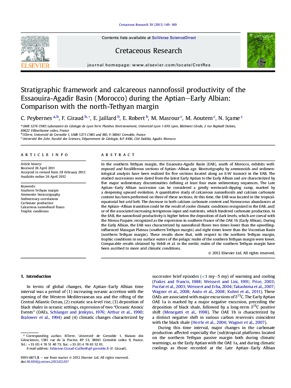 Stratigraphic framework and calcareous nannofossil productivity of the Essaouira-Agadir Basin (Morocco) during the Aptian–Early Albian: Comparison with the north-Tethyan margin