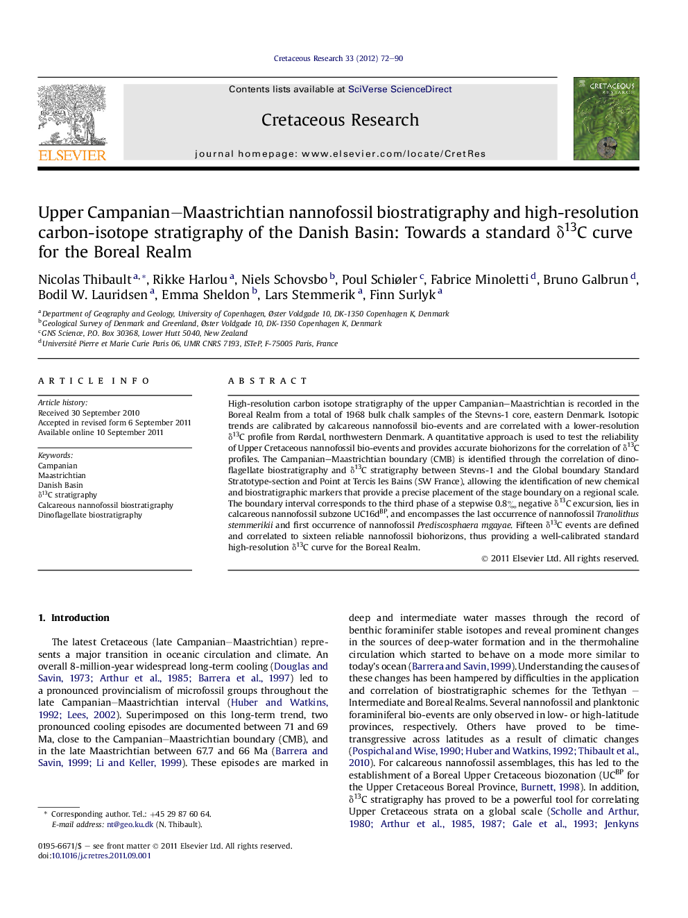 Upper Campanian–Maastrichtian nannofossil biostratigraphy and high-resolution carbon-isotope stratigraphy of the Danish Basin: Towards a standard δ13C curve for the Boreal Realm