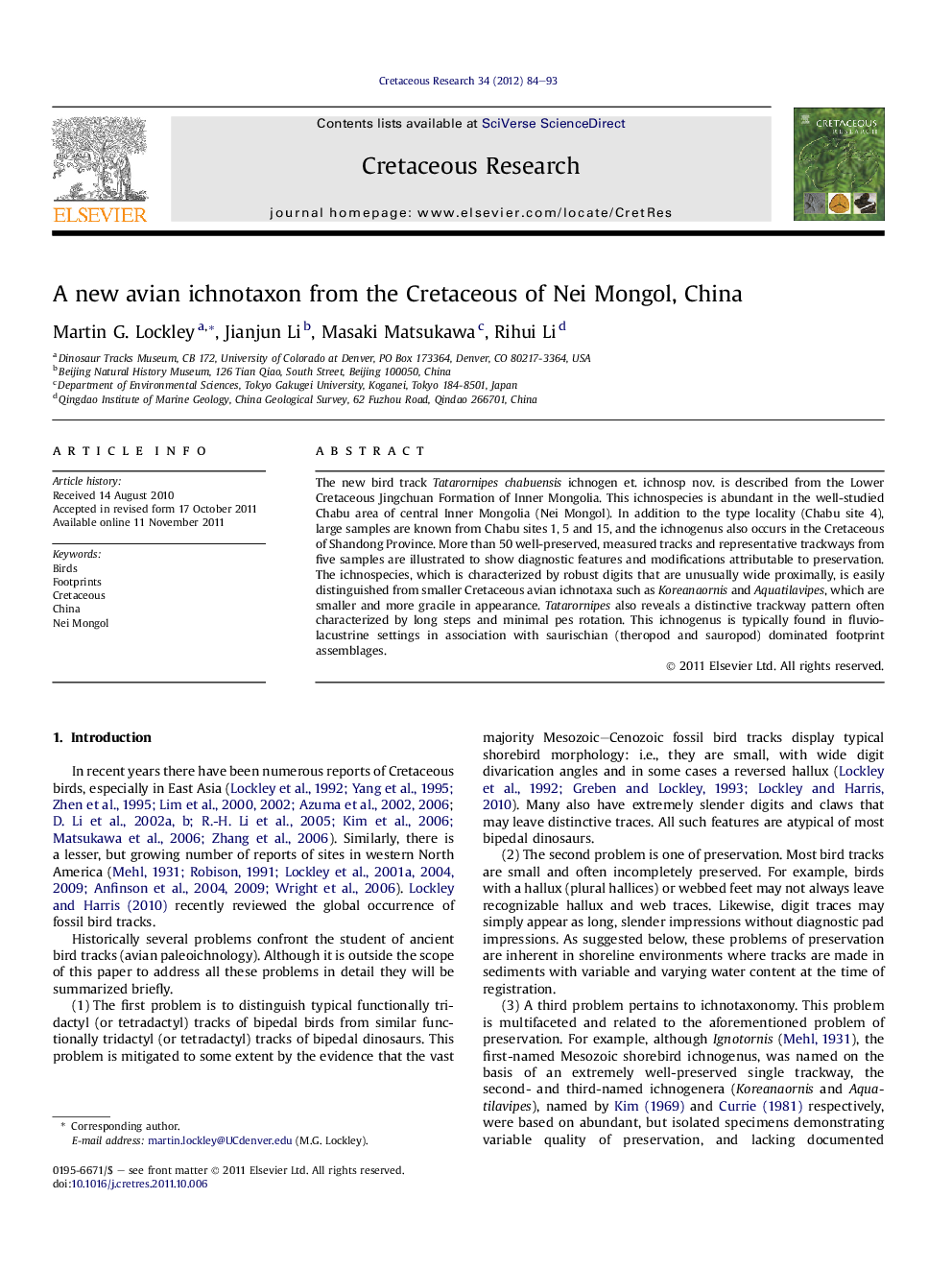 A new avian ichnotaxon from the Cretaceous of Nei Mongol, China