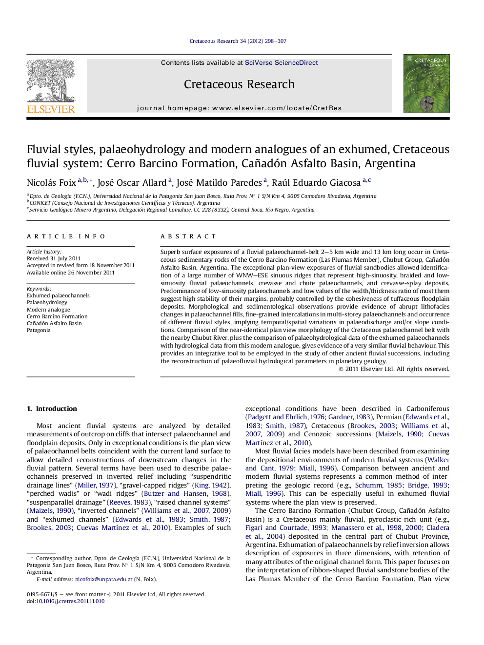 Fluvial styles, palaeohydrology and modern analogues of an exhumed, Cretaceous fluvial system: Cerro Barcino Formation, Cañadón Asfalto Basin, Argentina