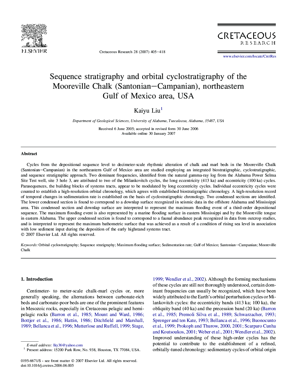 Sequence stratigraphy and orbital cyclostratigraphy of the Mooreville Chalk (Santonian–Campanian), northeastern Gulf of Mexico area, USA