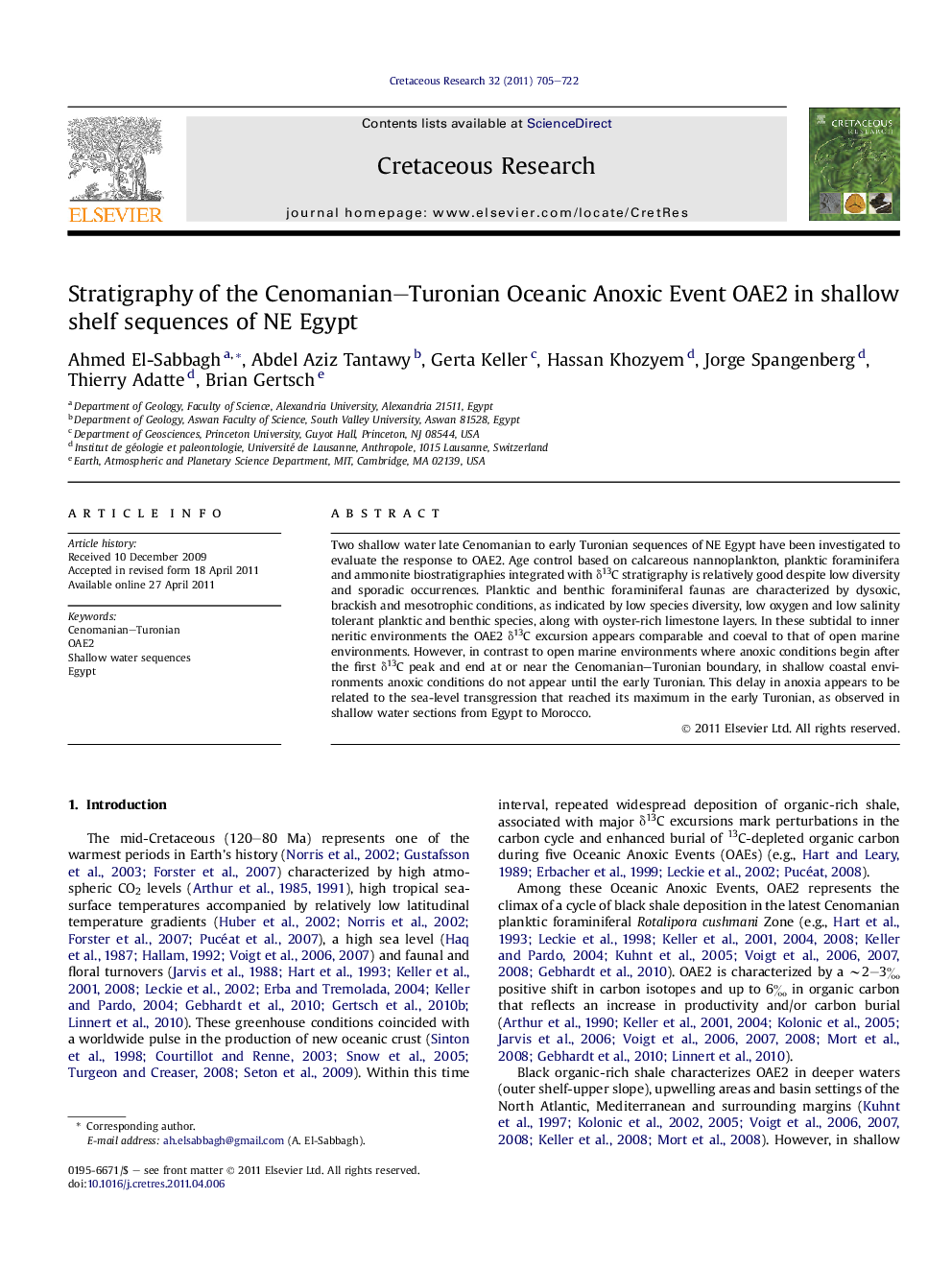 Stratigraphy of the Cenomanian–Turonian Oceanic Anoxic Event OAE2 in shallow shelf sequences of NE Egypt