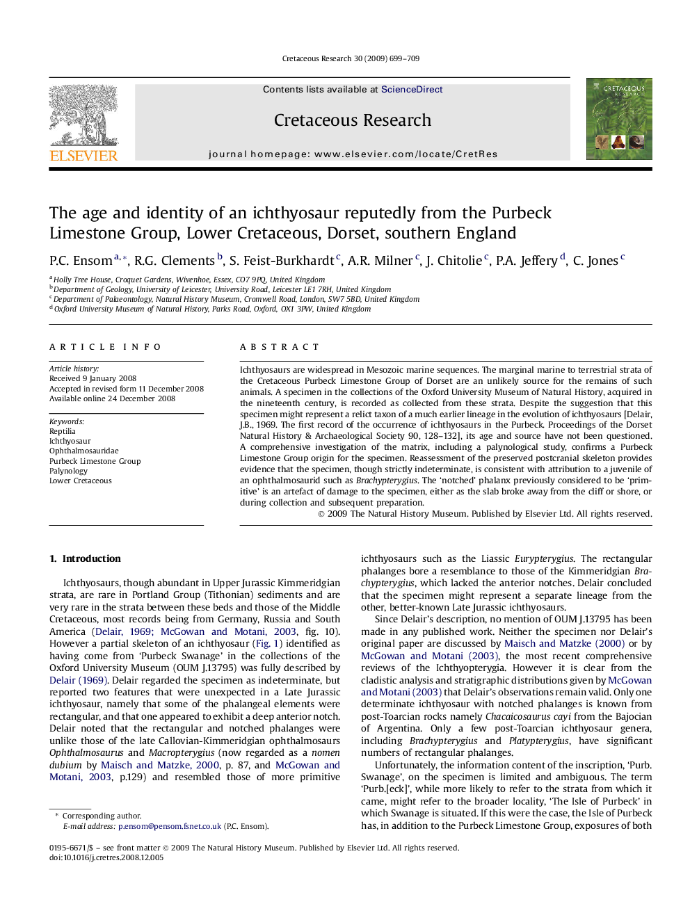 The age and identity of an ichthyosaur reputedly from the Purbeck Limestone Group, Lower Cretaceous, Dorset, southern England