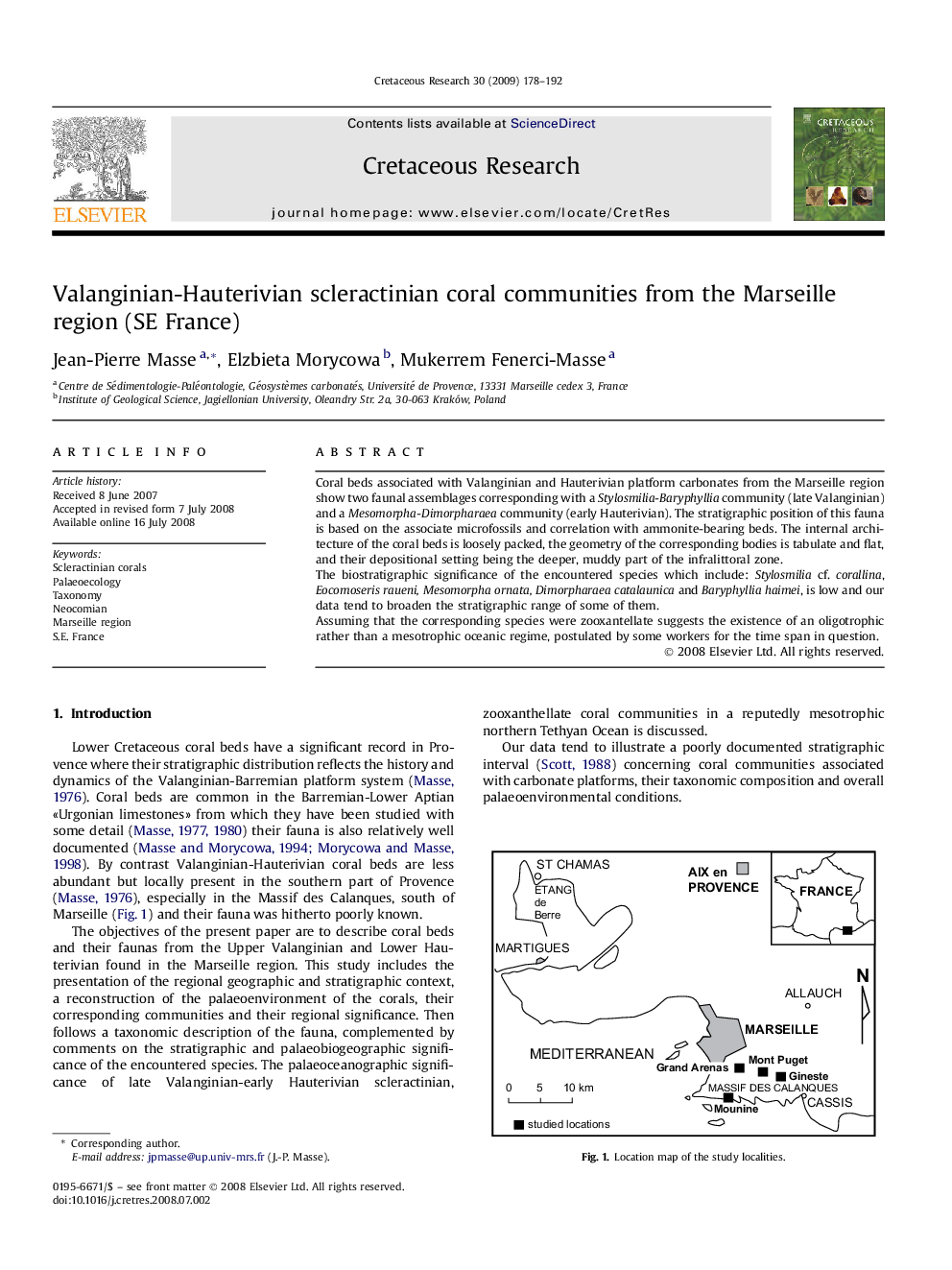 Valanginian-Hauterivian scleractinian coral communities from the Marseille region (SE France)