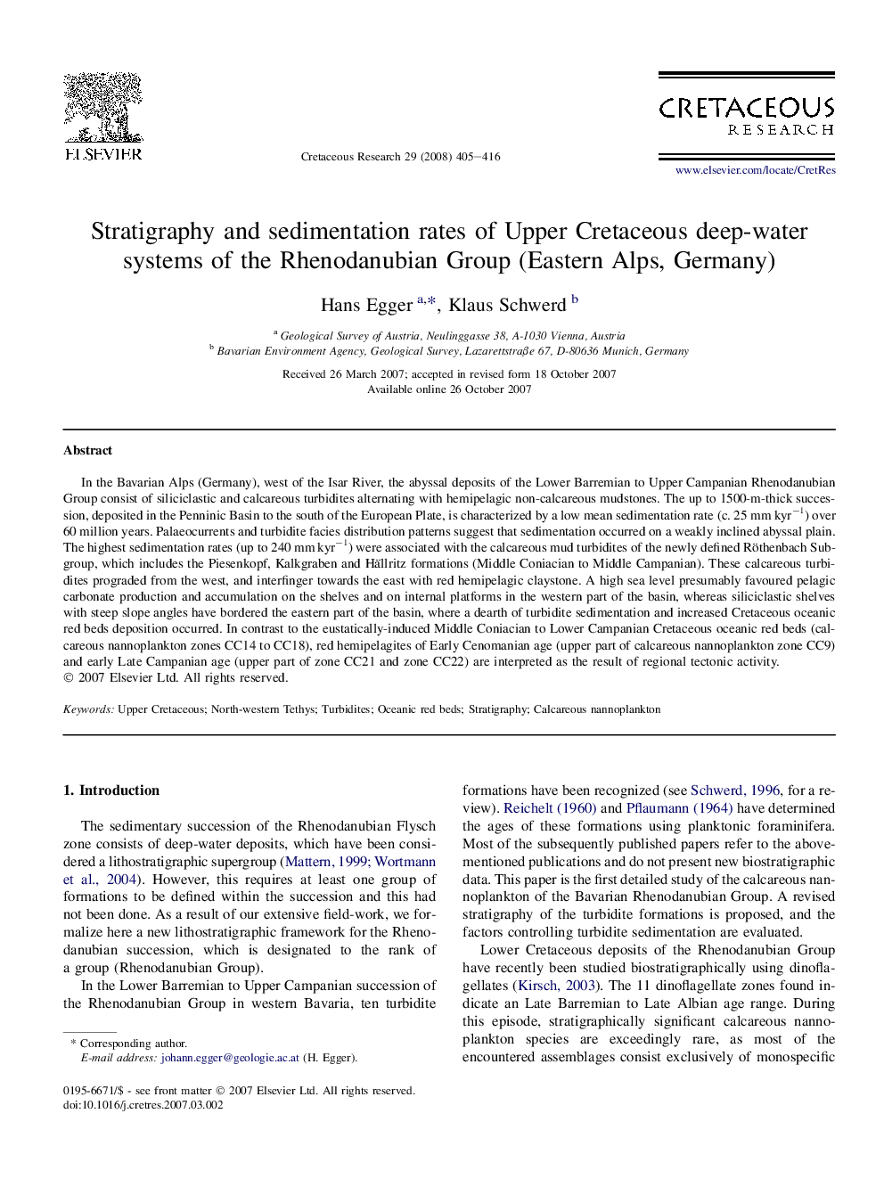 Stratigraphy and sedimentation rates of Upper Cretaceous deep-water systems of the Rhenodanubian Group (Eastern Alps, Germany)