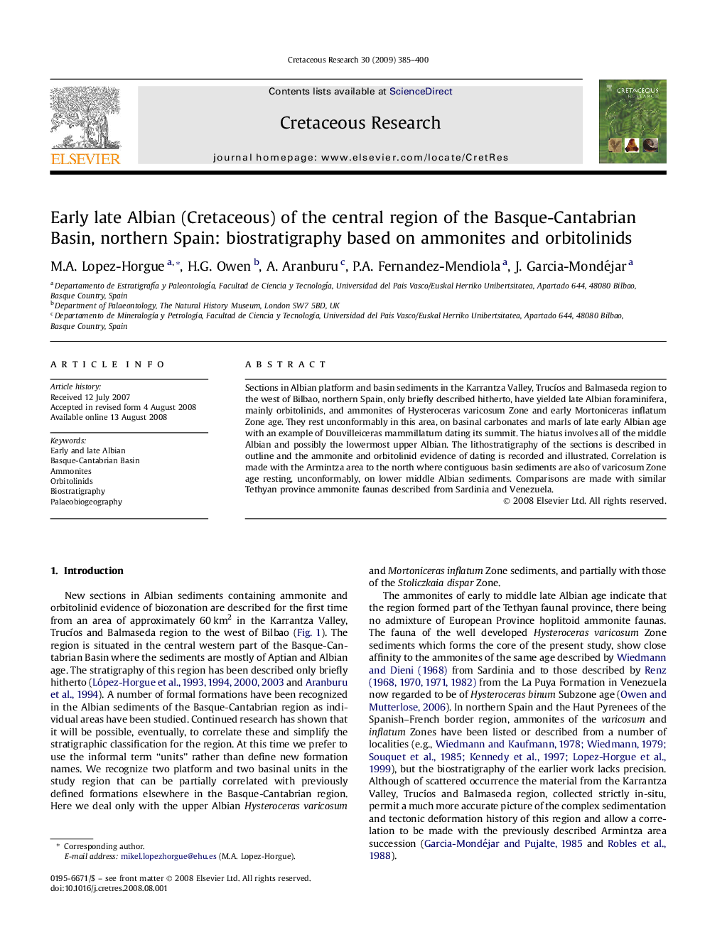 Early late Albian (Cretaceous) of the central region of the Basque-Cantabrian Basin, northern Spain: biostratigraphy based on ammonites and orbitolinids