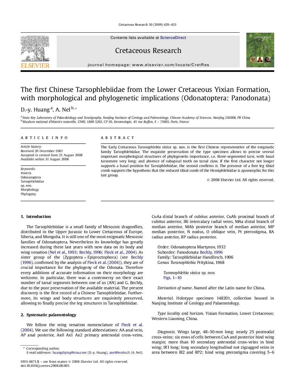 The first Chinese Tarsophlebiidae from the Lower Cretaceous Yixian Formation, with morphological and phylogenetic implications (Odonatoptera: Panodonata)