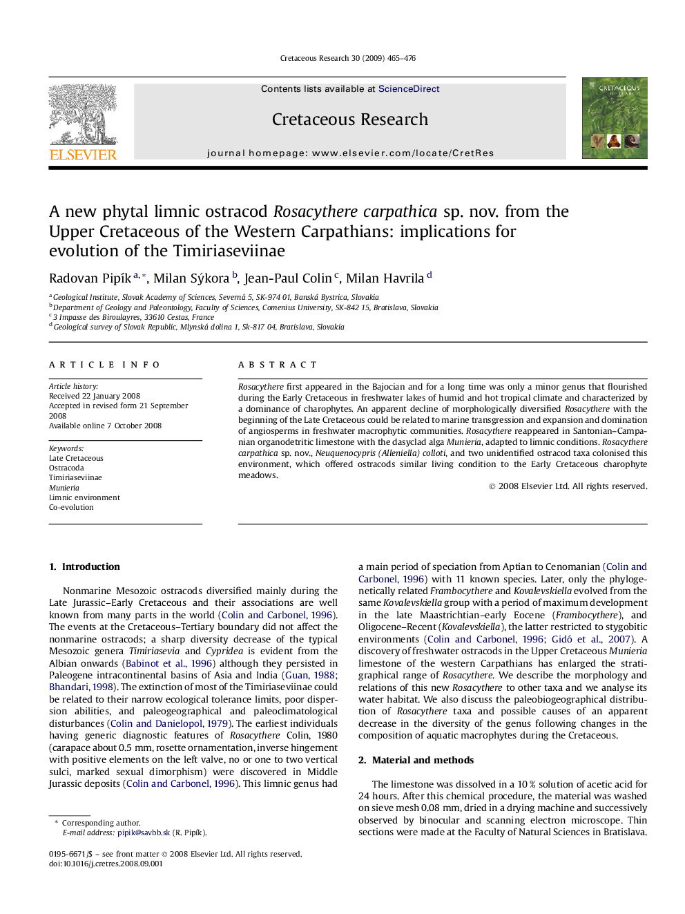 عکس صفحه اول مقاله: A new phytal limnic ostracod Rosacythere carpathica sp. nov. from the Upper Cretaceous of the Western Carpathians: implications for evolution of the Timiriaseviinae A new phytal limnic ostracod Rosacythere carpathica sp. nov. from the Upper Cretaceous of the Western Carpathians: implications for evolution of the Timiriaseviinae