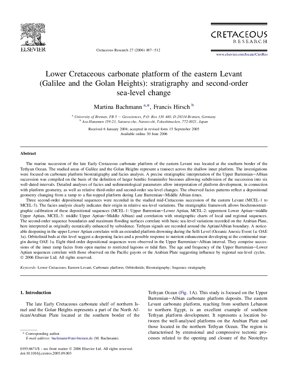 Lower Cretaceous carbonate platform of the eastern Levant (Galilee and the Golan Heights): stratigraphy and second-order sea-level change