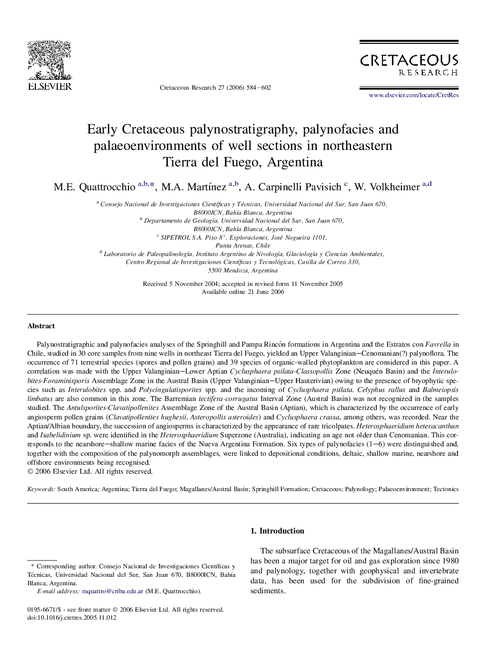 Early Cretaceous palynostratigraphy, palynofacies and palaeoenvironments of well sections in northeastern Tierra del Fuego, Argentina