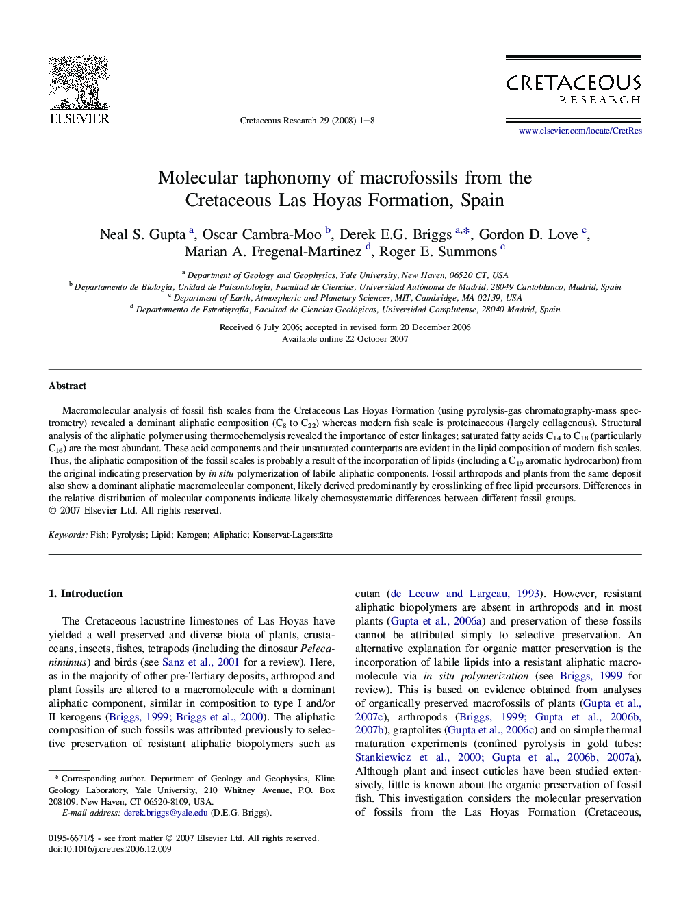 Molecular taphonomy of macrofossils from the Cretaceous Las Hoyas Formation, Spain