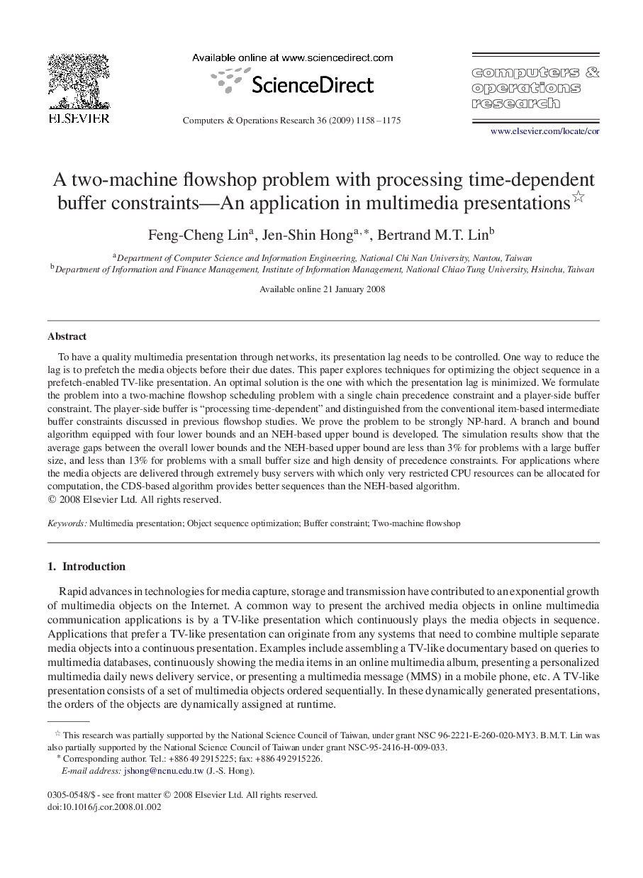 A two-machine flowshop problem with processing time-dependent buffer constraints—An application in multimedia presentations 