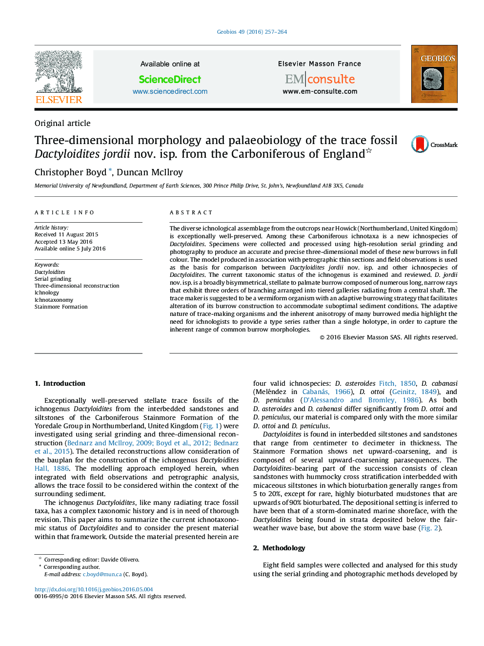 مورفولوژي سه بعدي و پائئوبيولوژي Dactyloidites fossil jordii nov. isp از کربن سیاه انگلستان