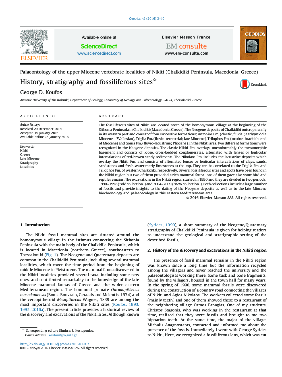 History, stratigraphy and fossiliferous sites 