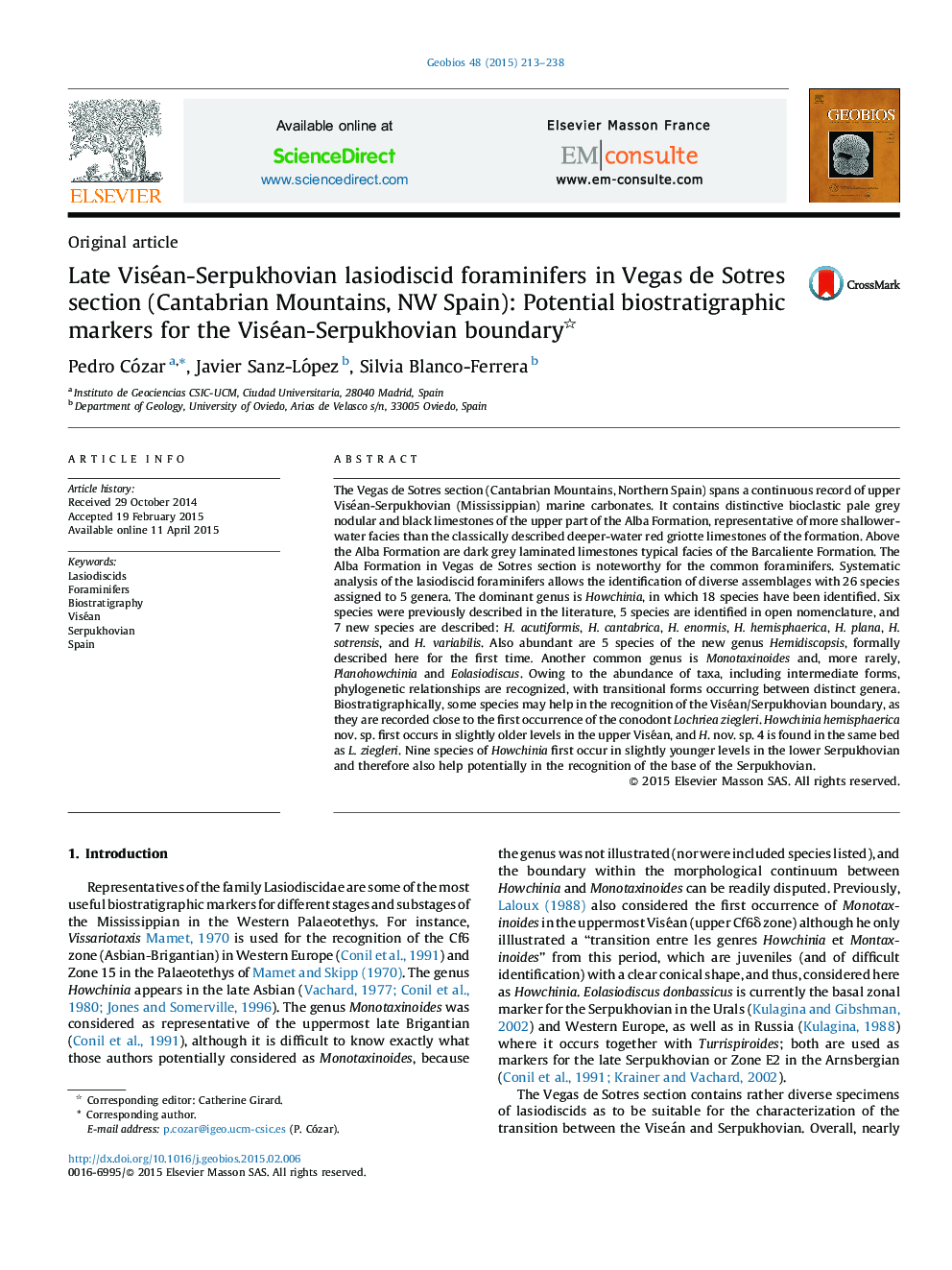 Late Viséan-Serpukhovian lasiodiscid foraminifers in Vegas de Sotres section (Cantabrian Mountains, NW Spain): Potential biostratigraphic markers for the Viséan-Serpukhovian boundary 