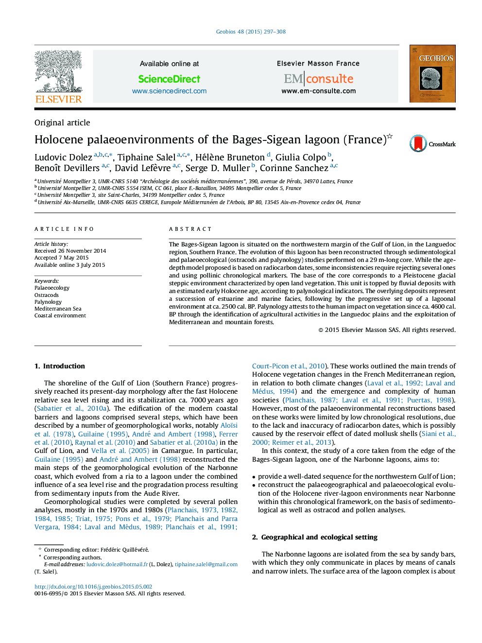 Holocene palaeoenvironments of the Bages-Sigean lagoon (France) 