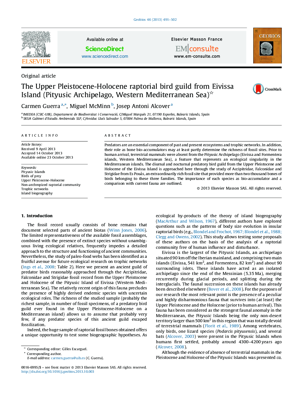 The Upper Pleistocene-Holocene raptorial bird guild from Eivissa Island (Pityusic Archipelago, Western Mediterranean Sea) 