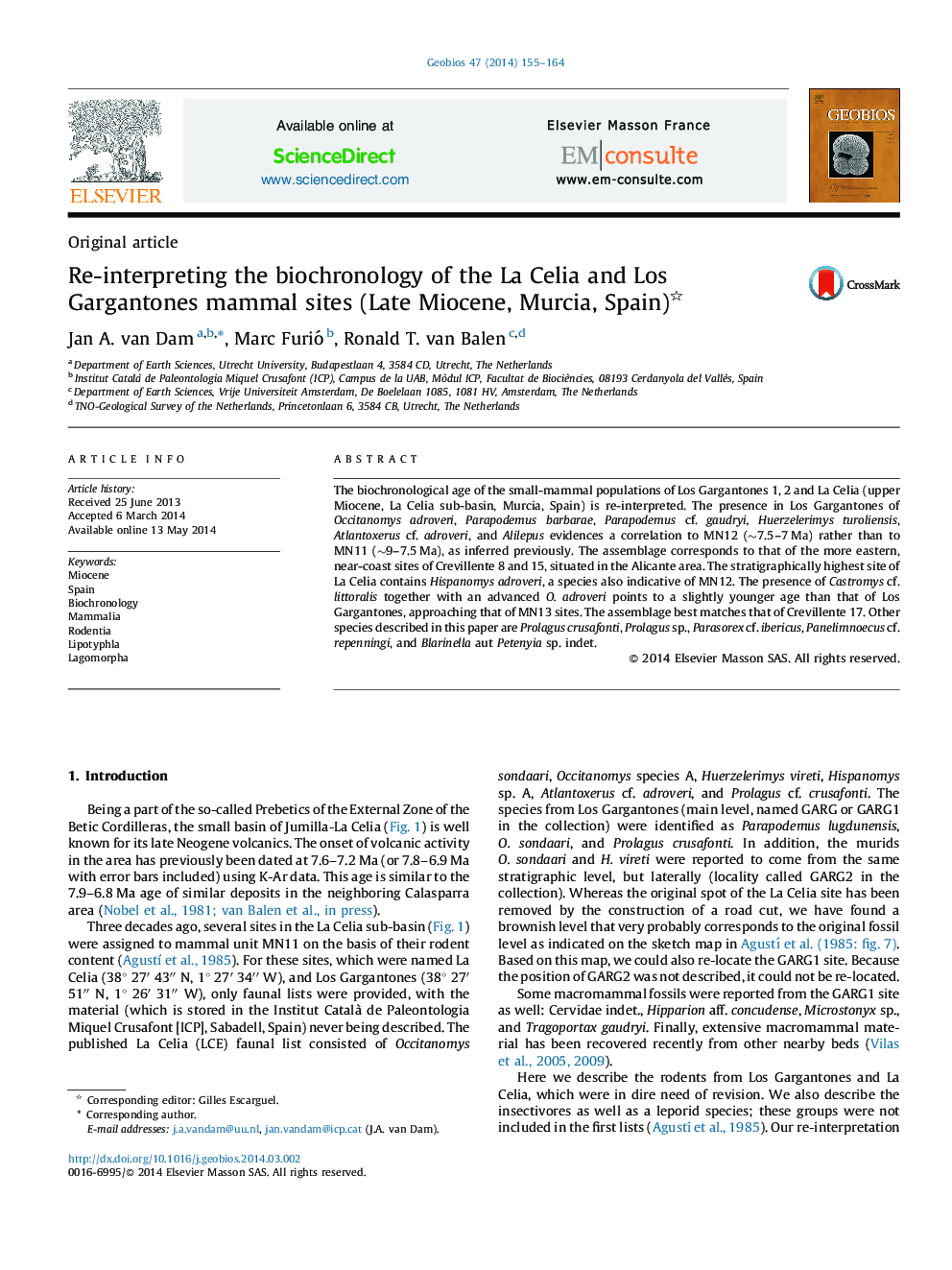 Re-interpreting the biochronology of the La Celia and Los Gargantones mammal sites (Late Miocene, Murcia, Spain)