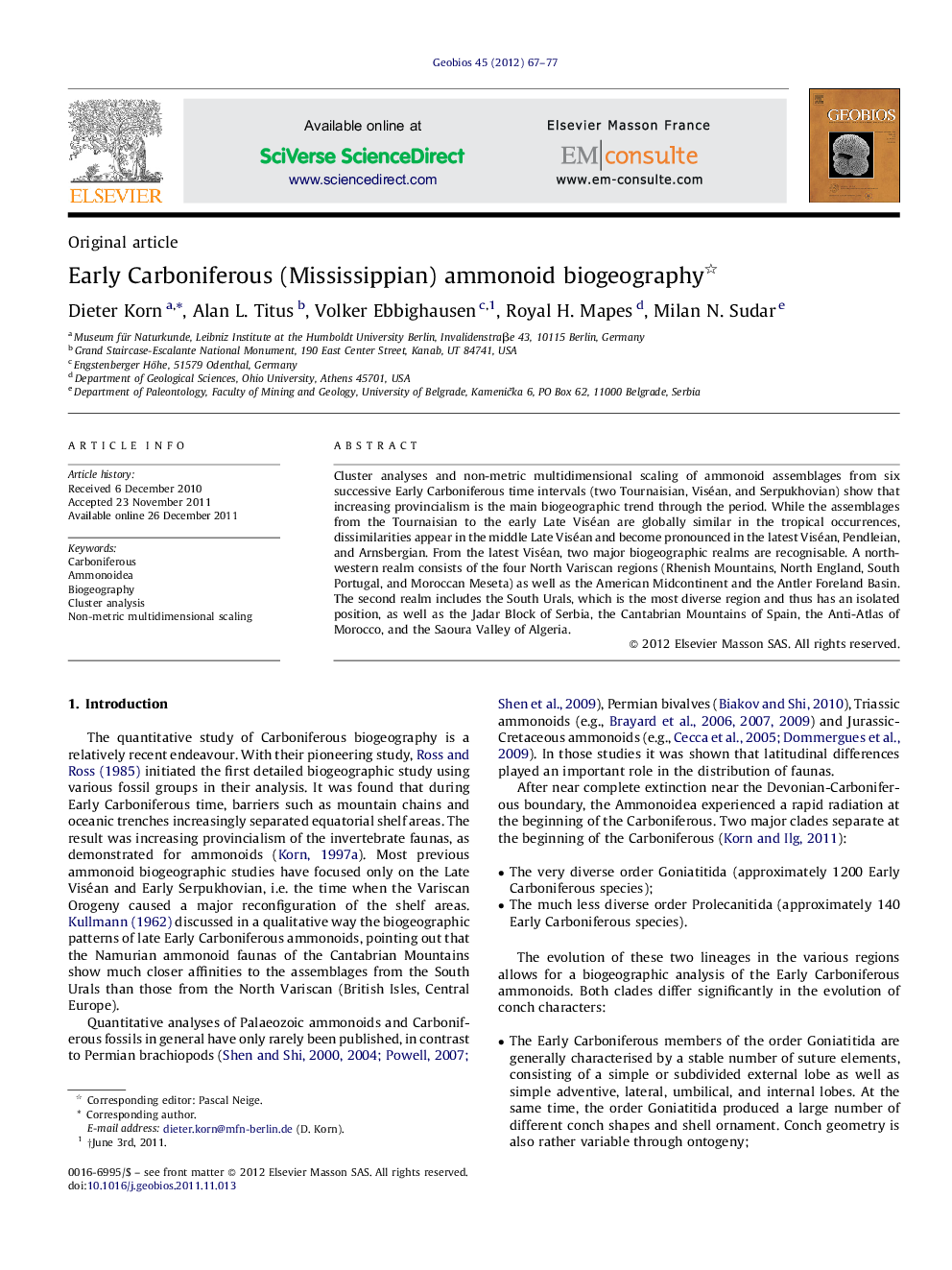 Early Carboniferous (Mississippian) ammonoid biogeography 