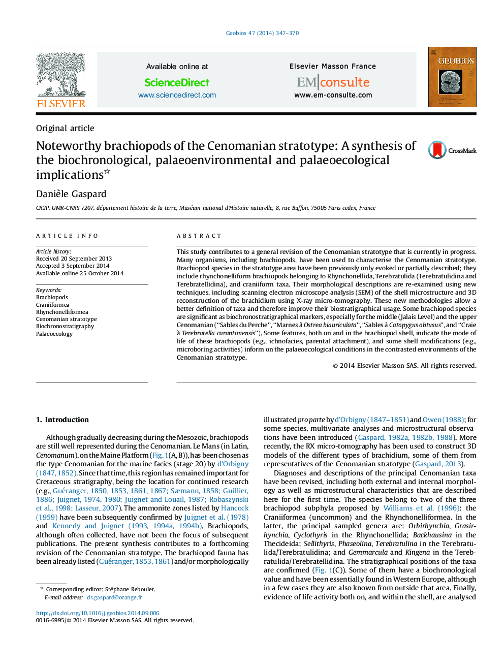 Noteworthy brachiopods of the Cenomanian stratotype: A synthesis of the biochronological, palaeoenvironmental and palaeoecological implications 