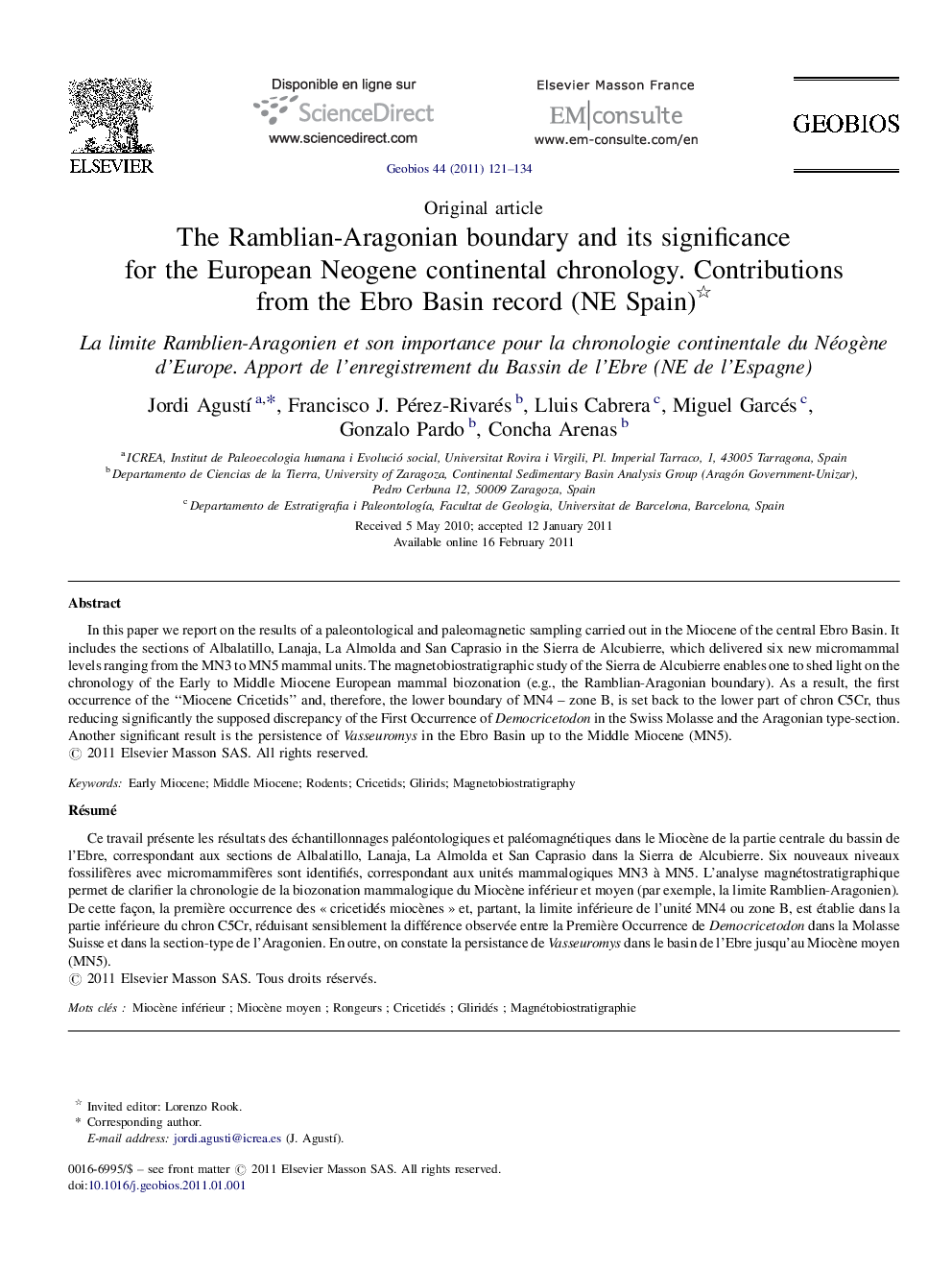 The Ramblian-Aragonian boundary and its significance for the European Neogene continental chronology. Contributions from the Ebro Basin record (NE Spain)