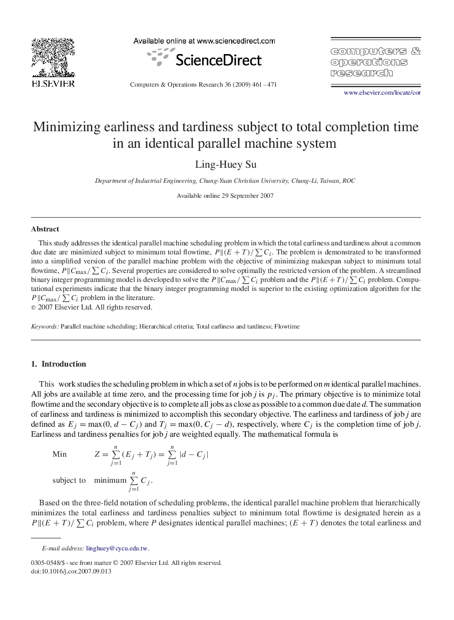 Minimizing earliness and tardiness subject to total completion time in an identical parallel machine system