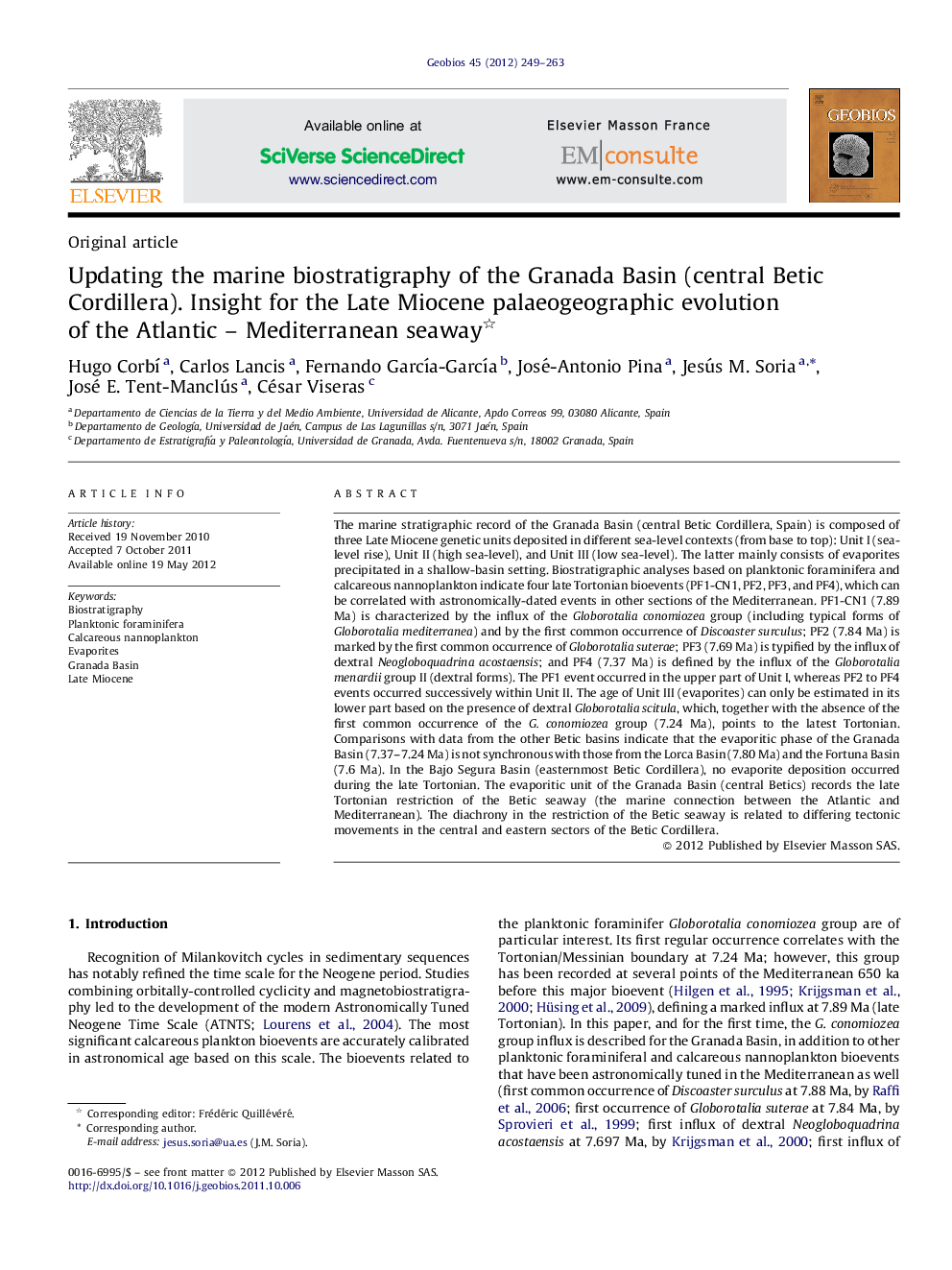 Updating the marine biostratigraphy of the Granada Basin (central Betic Cordillera). Insight for the Late Miocene palaeogeographic evolution of the Atlantic – Mediterranean seaway 