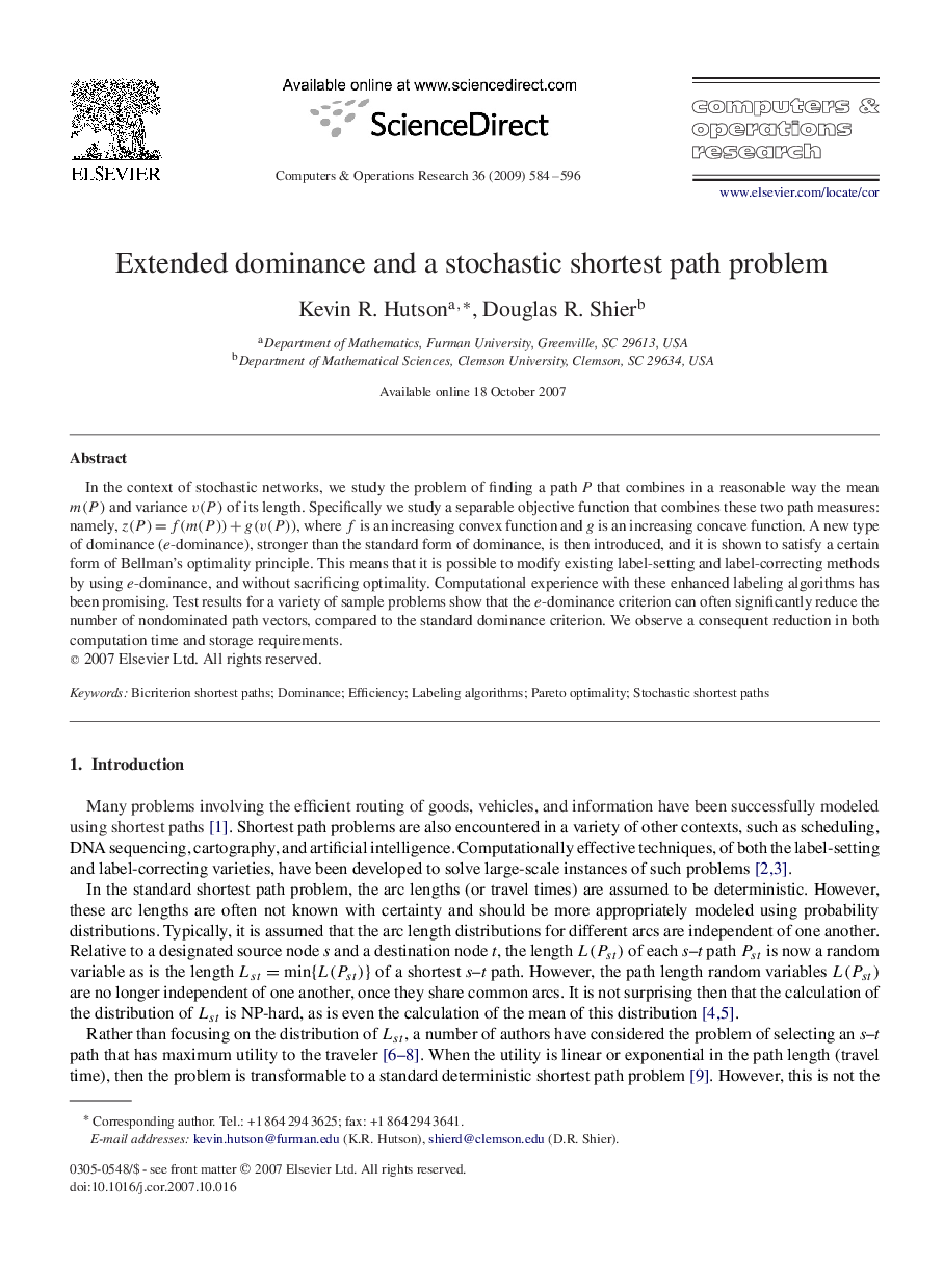 Extended dominance and a stochastic shortest path problem