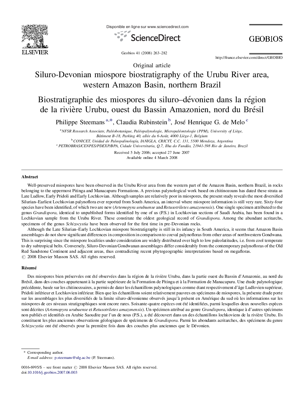 Siluro-Devonian miospore biostratigraphy of the Urubu River area, western Amazon Basin, northern Brazil