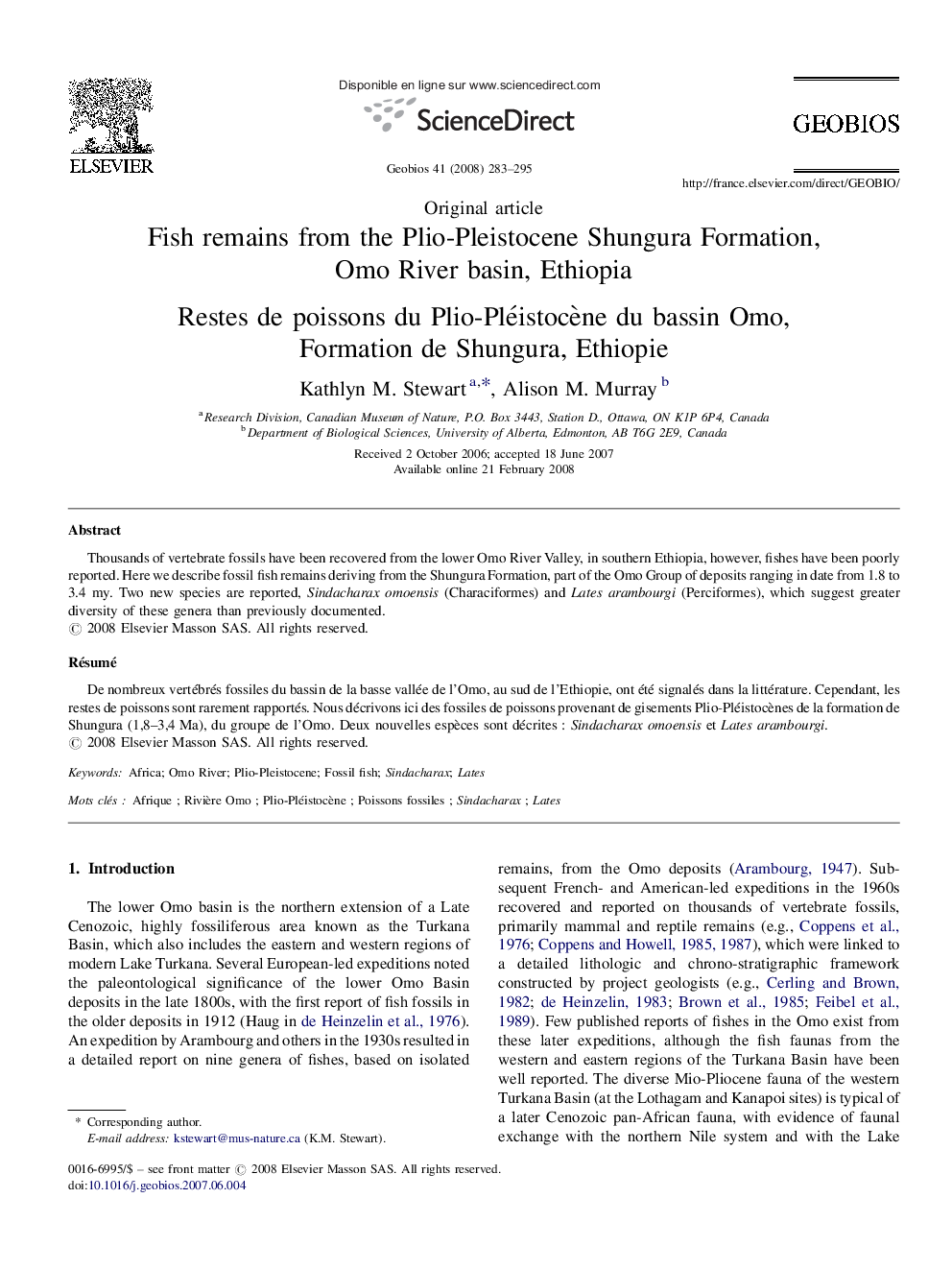 Fish remains from the Plio-Pleistocene Shungura Formation, Omo River basin, Ethiopia