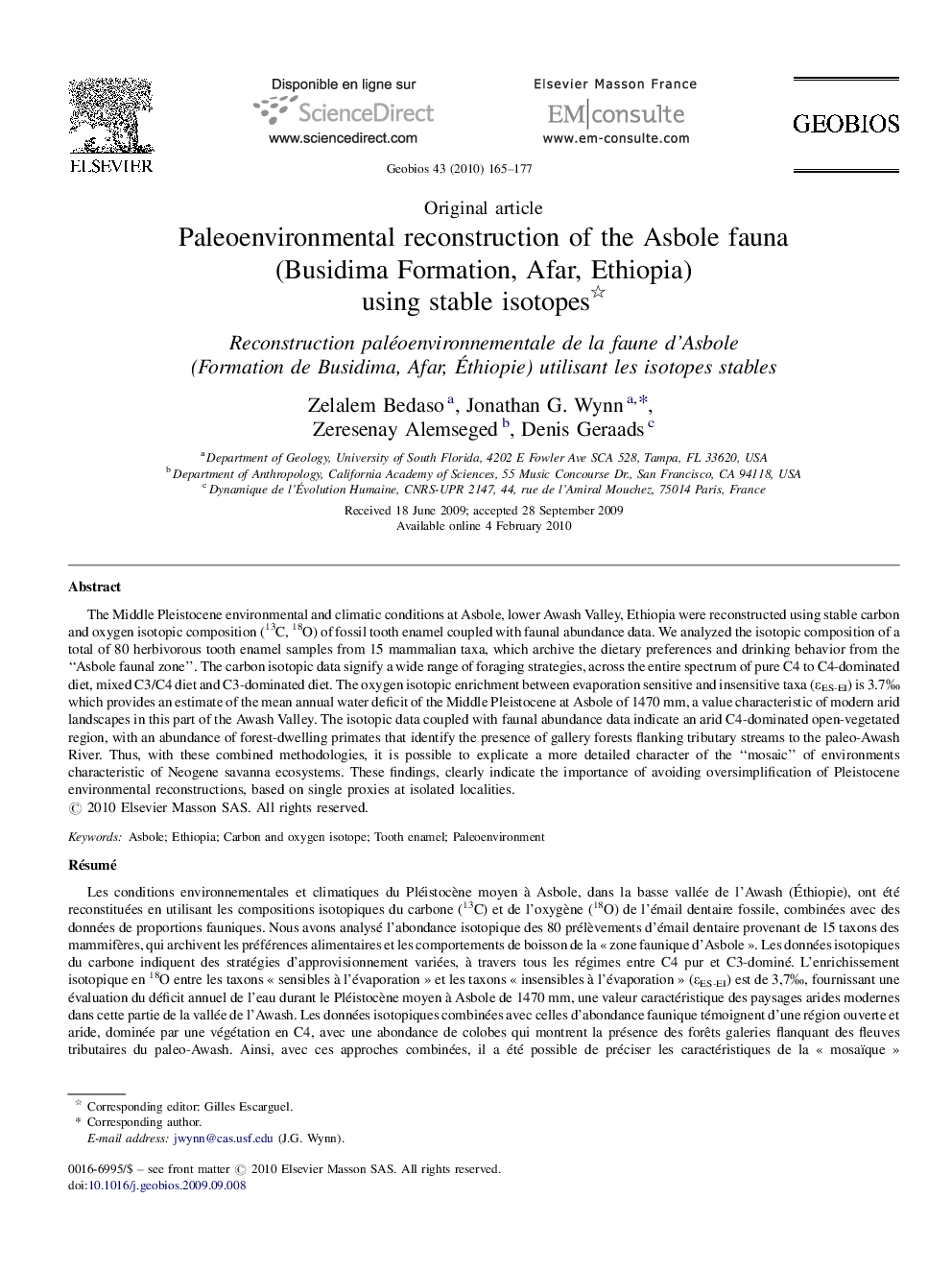 Paleoenvironmental reconstruction of the Asbole fauna (Busidima Formation, Afar, Ethiopia) using stable isotopes 