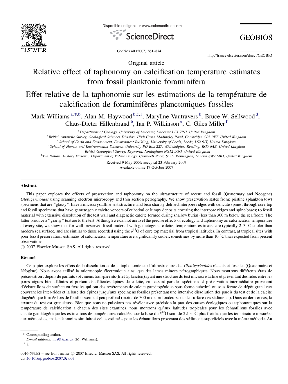 Relative effect of taphonomy on calcification temperature estimates from fossil planktonic foraminifera