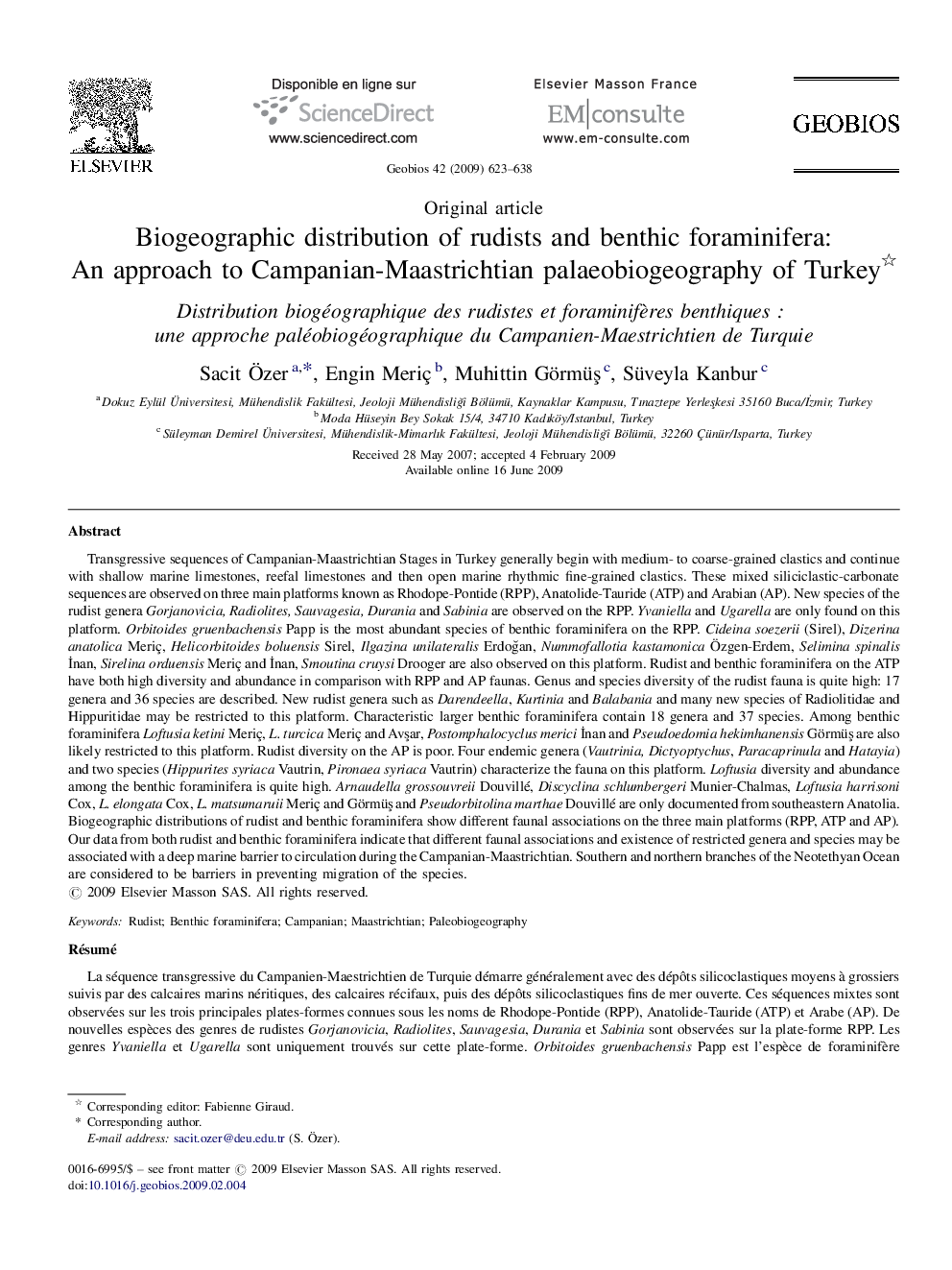 Biogeographic distribution of rudists and benthic foraminifera: An approach to Campanian-Maastrichtian palaeobiogeography of Turkey 