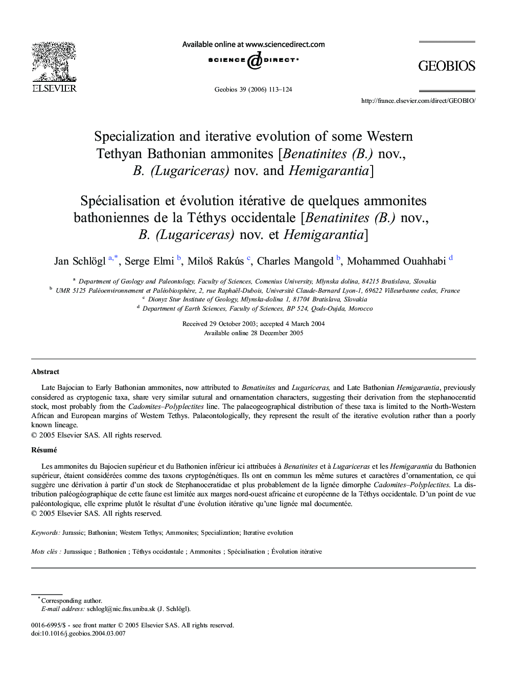 Specialization andÂ iterative evolution ofÂ someÂ Western Tethyan Bathonian ammonites [Benatinites (B.) nov., B. (Lugariceras) nov. andÂ Hemigarantia]