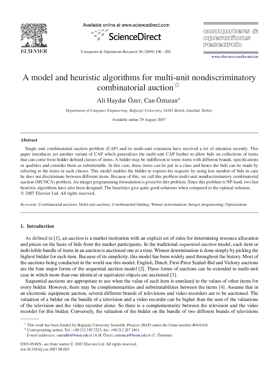 A model and heuristic algorithms for multi-unit nondiscriminatory combinatorial auction 