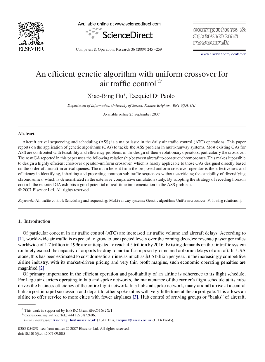 An efficient genetic algorithm with uniform crossover for air traffic control 