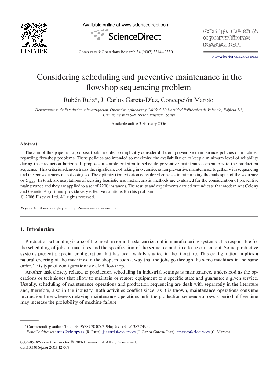 Considering scheduling and preventive maintenance in the flowshop sequencing problem