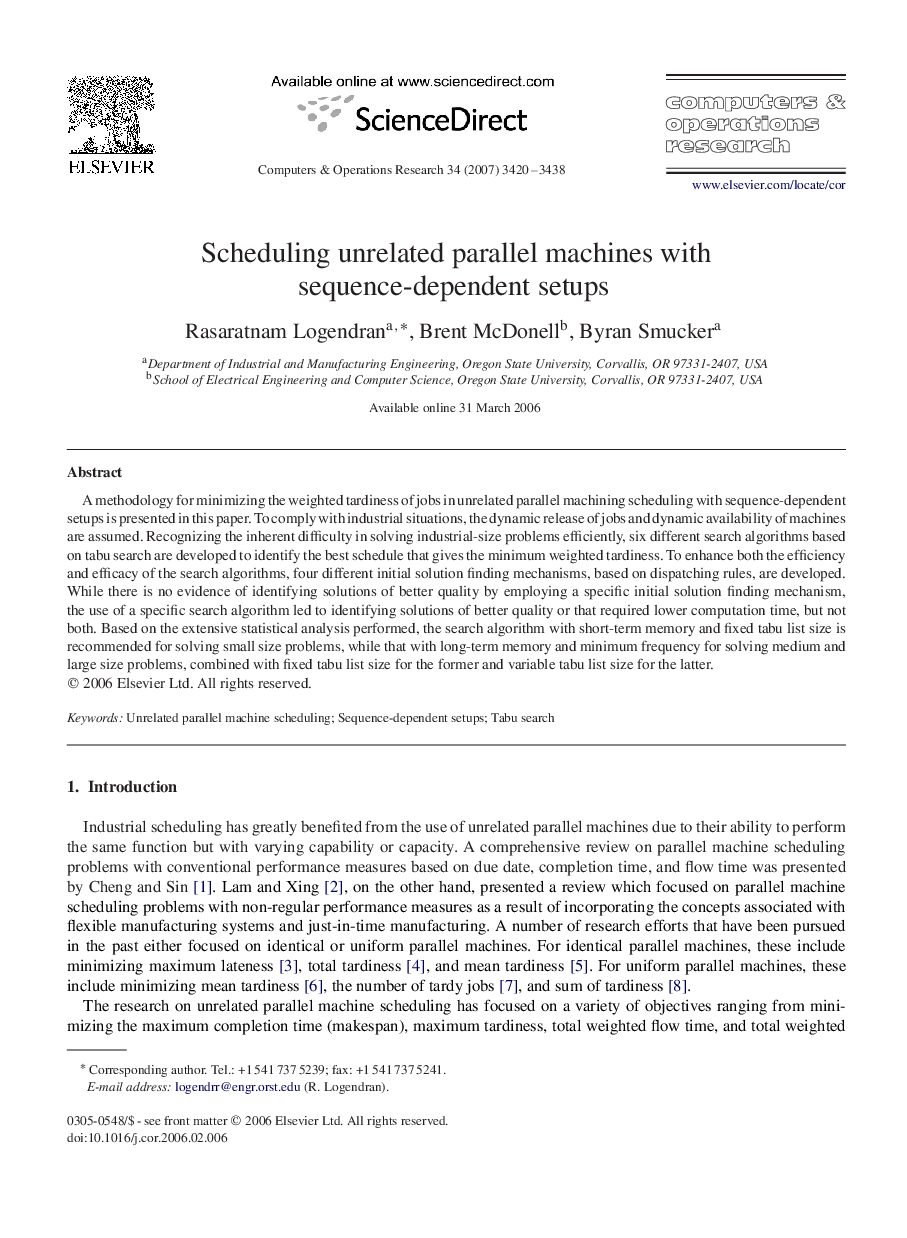 Scheduling unrelated parallel machines with sequence-dependent setups