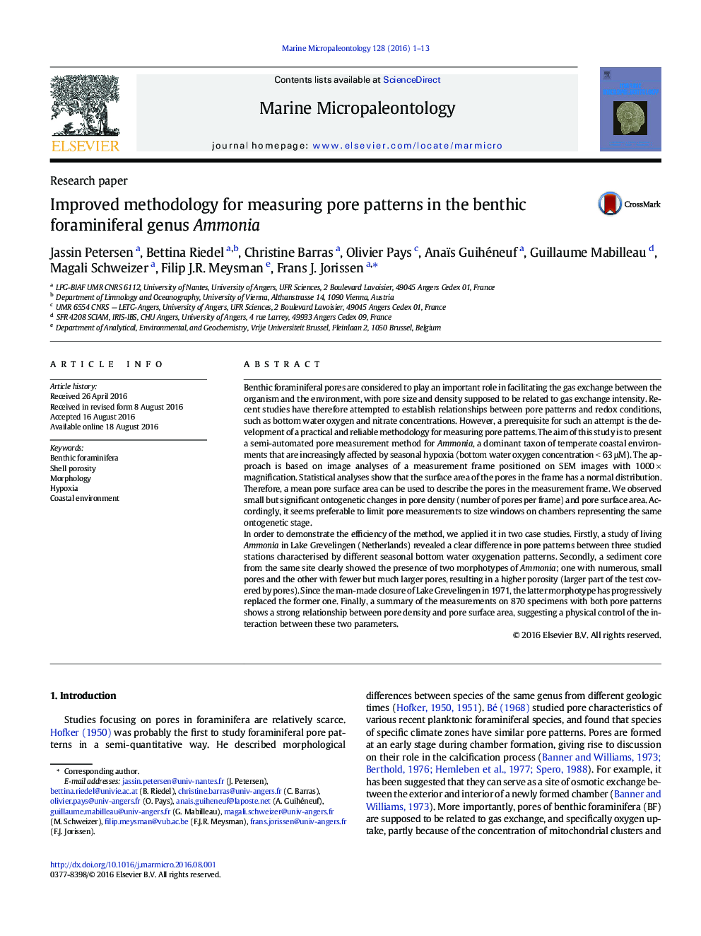 Improved methodology for measuring pore patterns in the benthic foraminiferal genus Ammonia