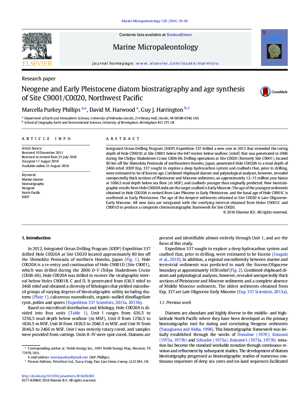 Neogene and Early Pleistocene diatom biostratigraphy and age synthesis of Site C9001/C0020, Northwest Pacific